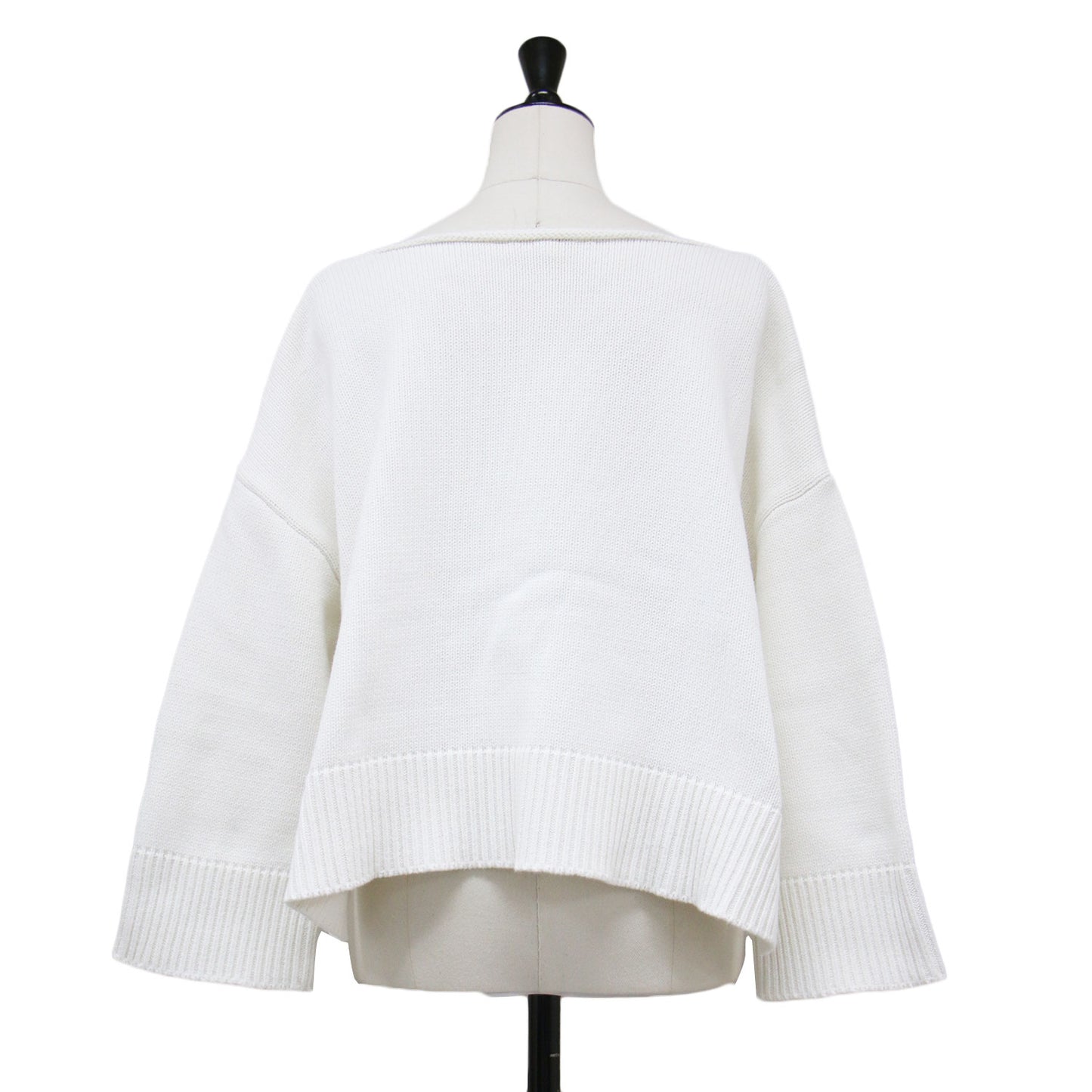 クロップド ワイド コットン ニット / 長袖 ボートネック スリット ボクシーシルエット リブ コットン