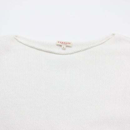 クロップド ワイド コットン ニット / 長袖 ボートネック スリット ボクシーシルエット リブ コットン