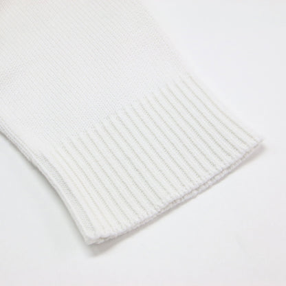 クロップド ワイド コットン ニット / 長袖 ボートネック スリット ボクシーシルエット リブ コットン