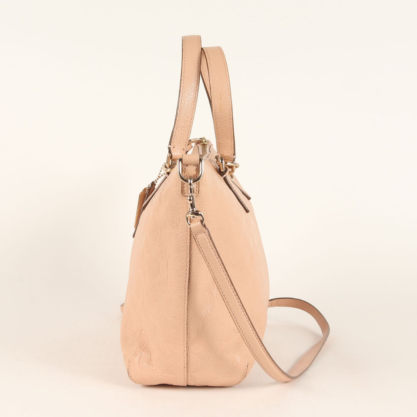 レザー シグネチャー 2WAY ハンドバッグ / ショルダーバッグ 肩掛け クロスボディ ロゴ メタルチャーム