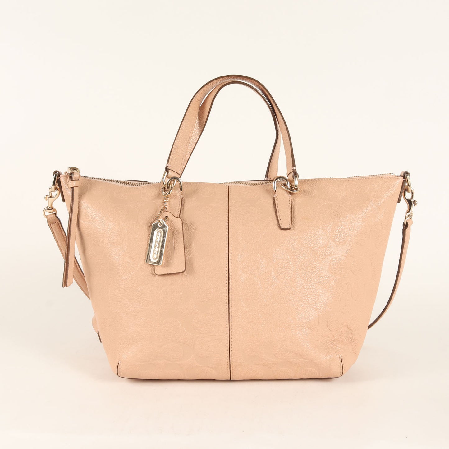 レザー シグネチャー 2WAY ハンドバッグ / ショルダーバッグ 肩掛け クロスボディ ロゴ メタルチャーム