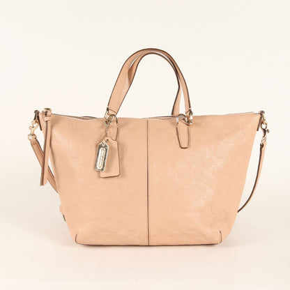 レザー シグネチャー 2WAY ハンドバッグ / ショルダーバッグ 肩掛け クロスボディ ロゴ メタルチャーム