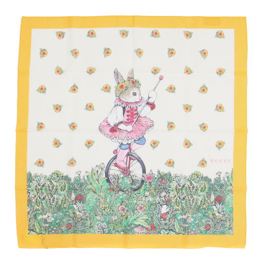 × ヒグチユウコ ウサギ プリント スカーフ / 花柄 正方形 コットン