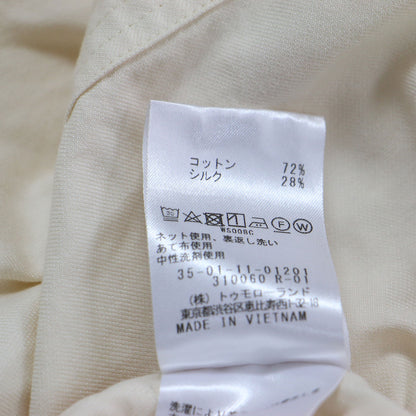21春夏 コットン シルク ショートブラウス / シャツ 長袖 ビックカラー ワイド スリット タック