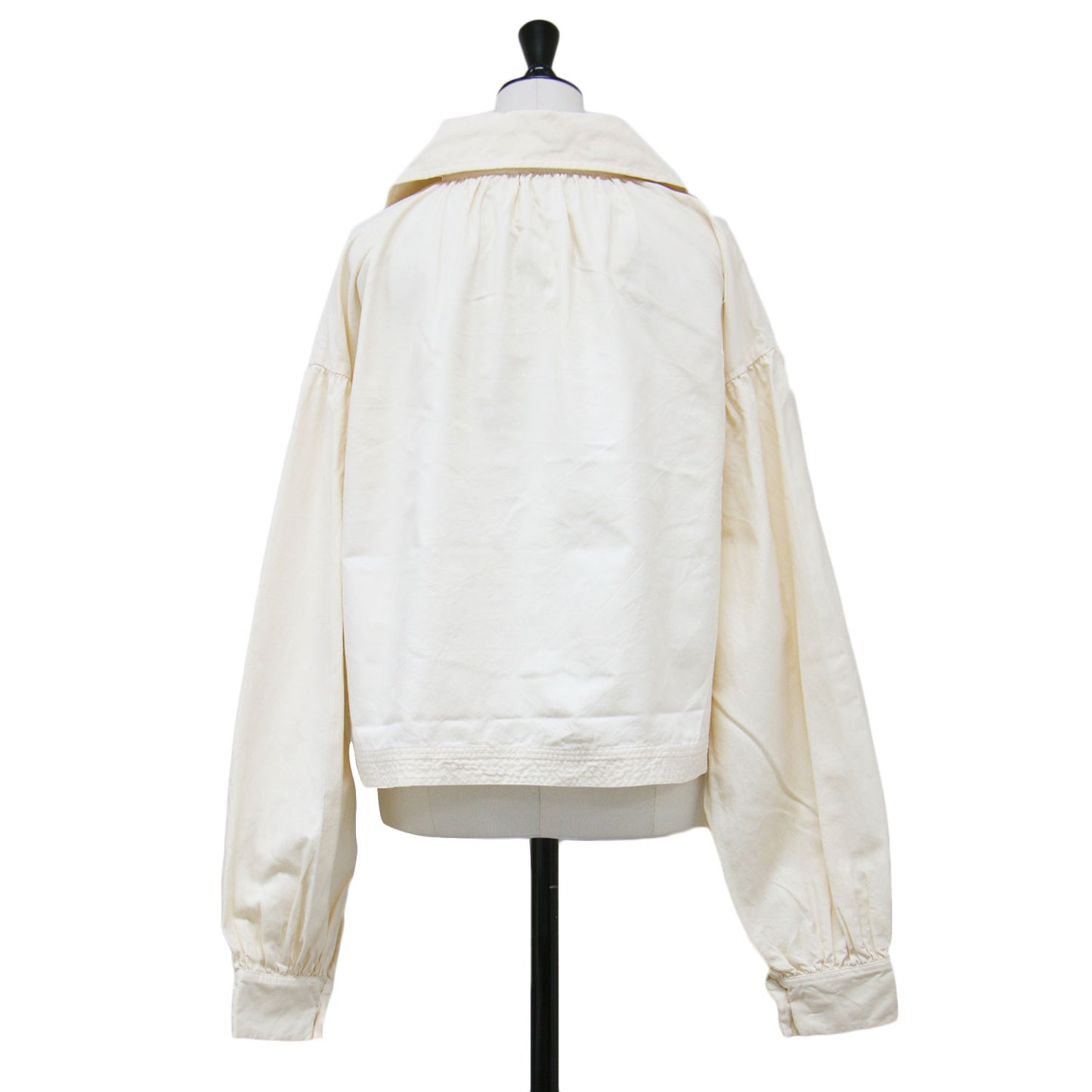 21春夏 コットン シルク ショートブラウス / シャツ 長袖 ビックカラー ワイド スリット タック