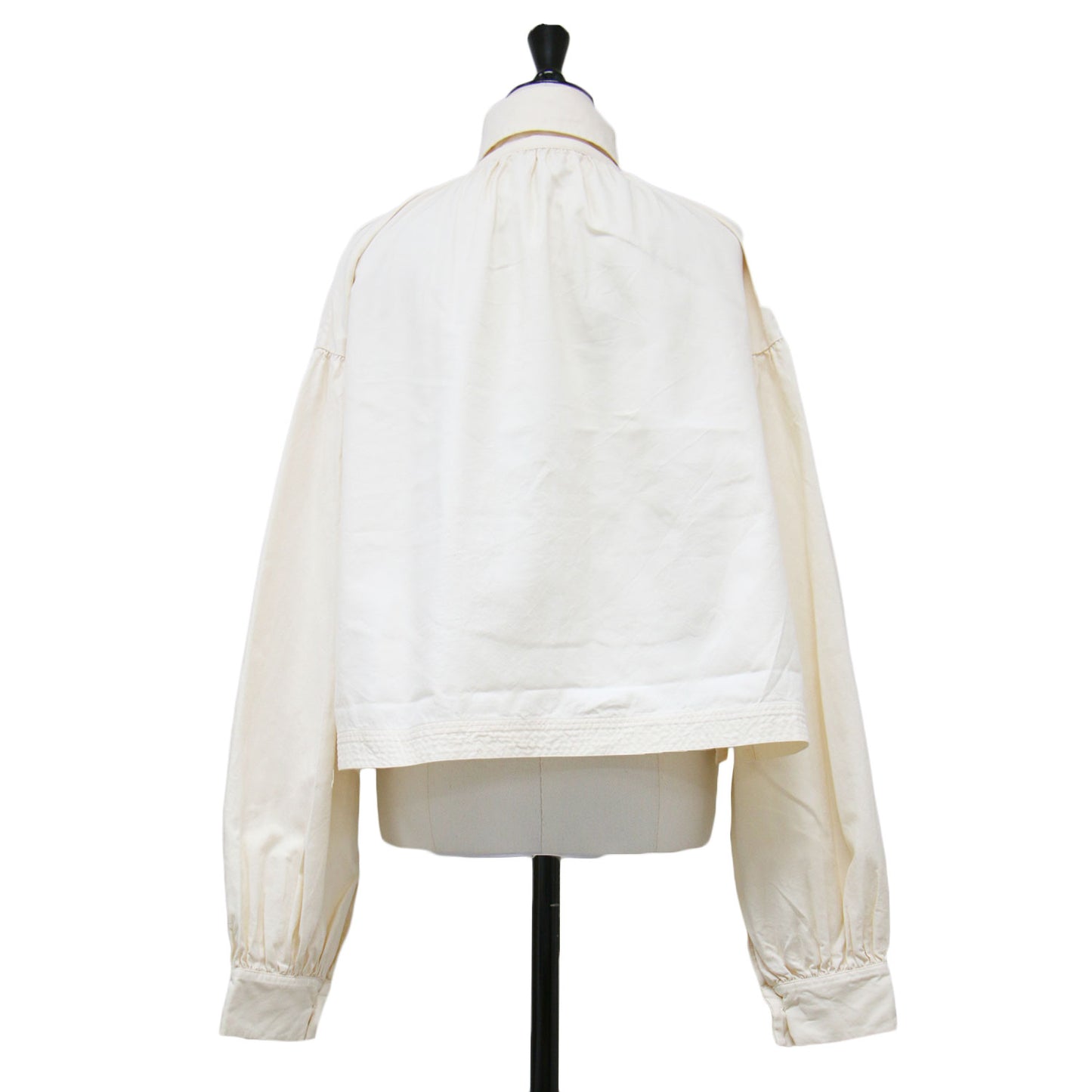 21春夏 コットン シルク ショートブラウス / シャツ 長袖 ビックカラー ワイド スリット タック