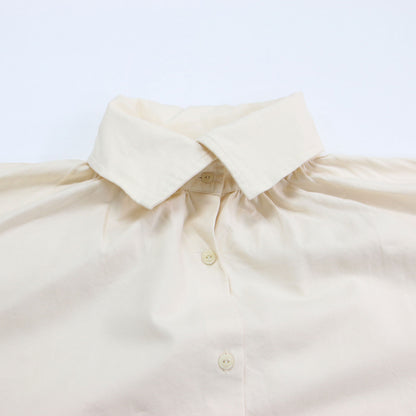 21春夏 コットン シルク ショートブラウス / シャツ 長袖 ビックカラー ワイド スリット タック