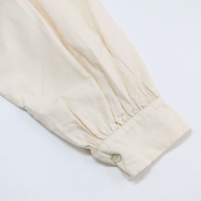 21春夏 コットン シルク ショートブラウス / シャツ 長袖 ビックカラー ワイド スリット タック
