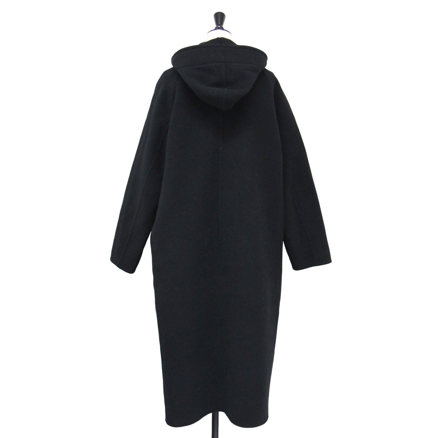 フード付き ダブル リバー ダッフルコート / 長袖 マキシ丈 ドロップショルダー ストレート ワイド