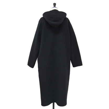 フード付き ダブル リバー ダッフルコート / 長袖 マキシ丈 ドロップショルダー ストレート ワイド