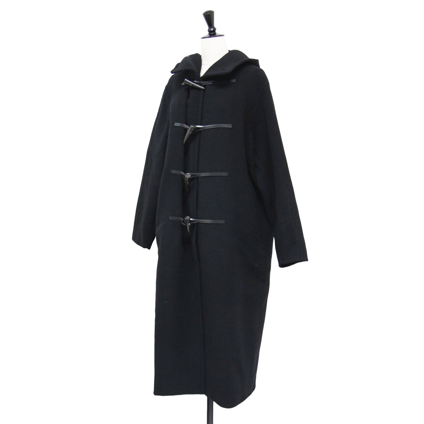 フード付き ダブル リバー ダッフルコート / 長袖 マキシ丈 ドロップショルダー ストレート ワイド