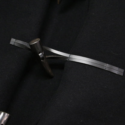 フード付き ダブル リバー ダッフルコート / 長袖 マキシ丈 ドロップショルダー ストレート ワイド