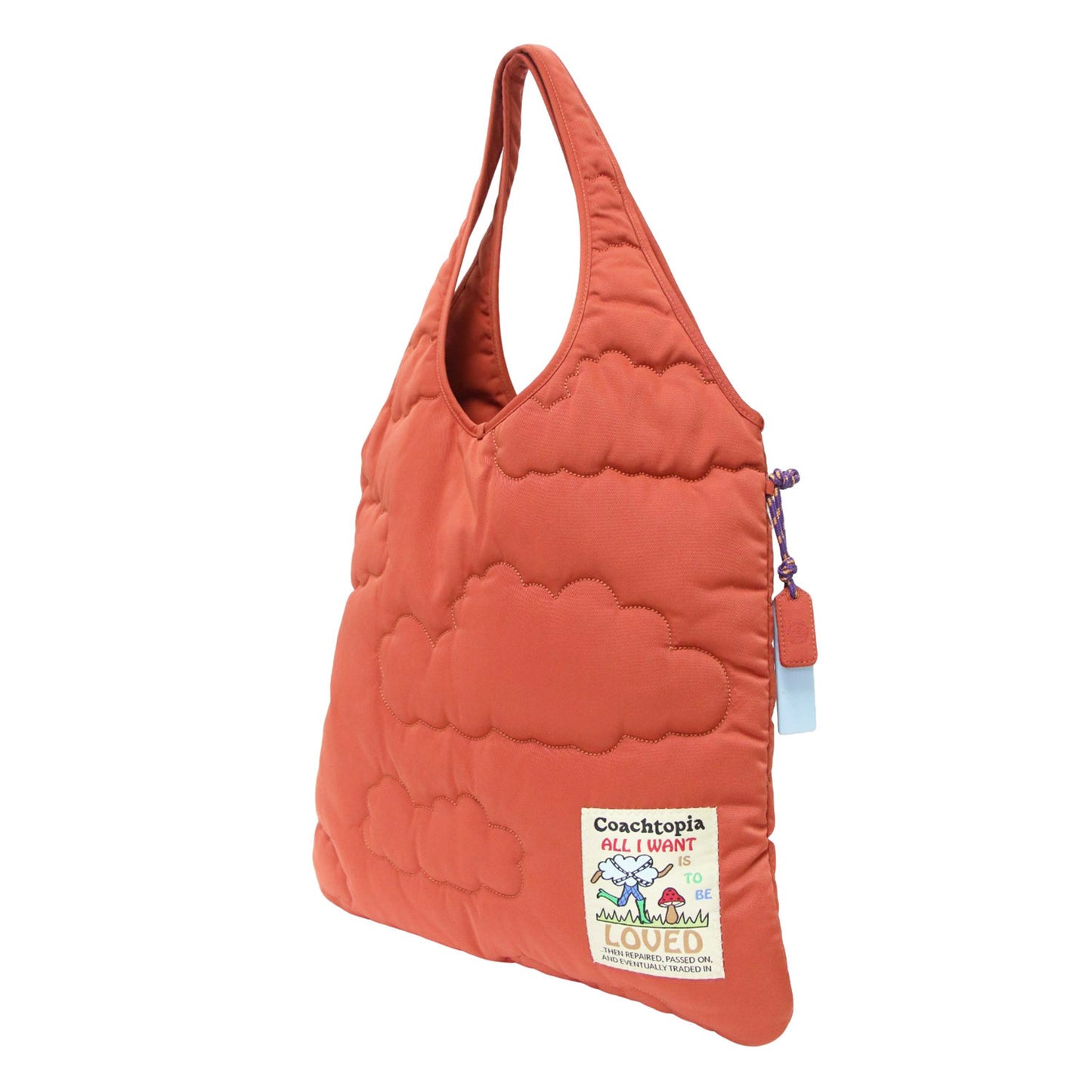 ループ フラット トート リサイクル ポリエステル クラウド キルティング バッグ / ハンドバッグ 肩掛け ブランドロゴ チャーム ステッチ