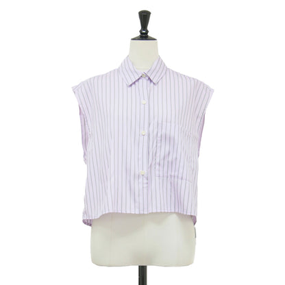 × ADAM ET ROPE 別注 ストライプシャツ / ノースリーブ クロップド丈 ショート丈 レギュラーカラー ワイドシルエット コットン