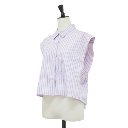 × ADAM ET ROPE 別注 ストライプシャツ / ノースリーブ クロップド丈 ショート丈 レギュラーカラー ワイドシルエット コットン
