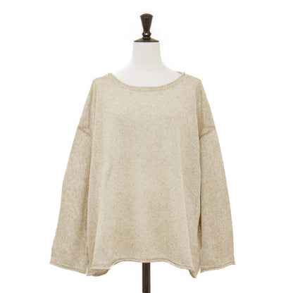 25春夏 ポリエステル リネン ルーズプルオーバー / ミサマーニット 長袖 クロップド丈 クルーネック ミドルゲージ