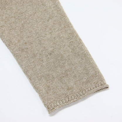 25春夏 ポリエステル リネン ルーズプルオーバー / ミサマーニット 長袖 クロップド丈 クルーネック ミドルゲージ