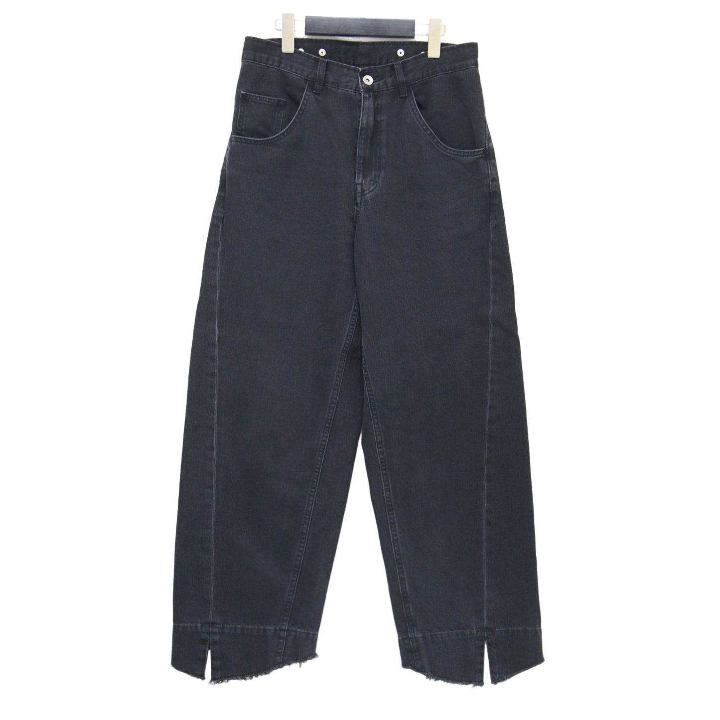 24秋冬 ルーズフィット アジャスト デニムパンツ / ワイドパンツ 5ポケット カーブシルエット スリット ダメージ加工 USAコットン