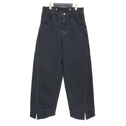 24秋冬 ルーズフィット アジャスト デニムパンツ / ワイドパンツ 5ポケット カーブシルエット スリット ダメージ加工 USAコットン
