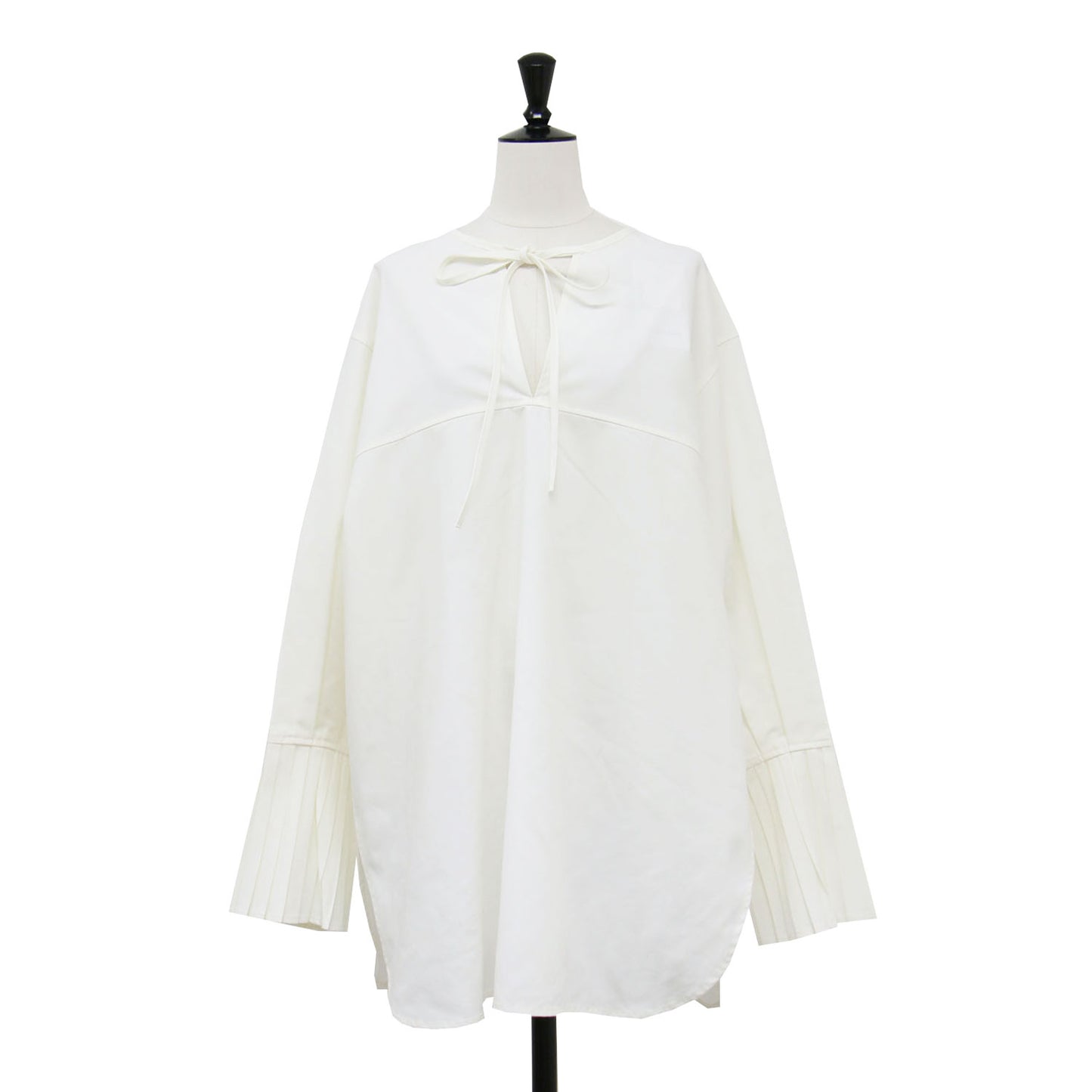 プリーツスリーブ チュニック シャツ / ブラウス スリット リボン 2WAY