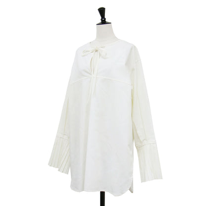 プリーツスリーブ チュニック シャツ / ブラウス スリット リボン 2WAY