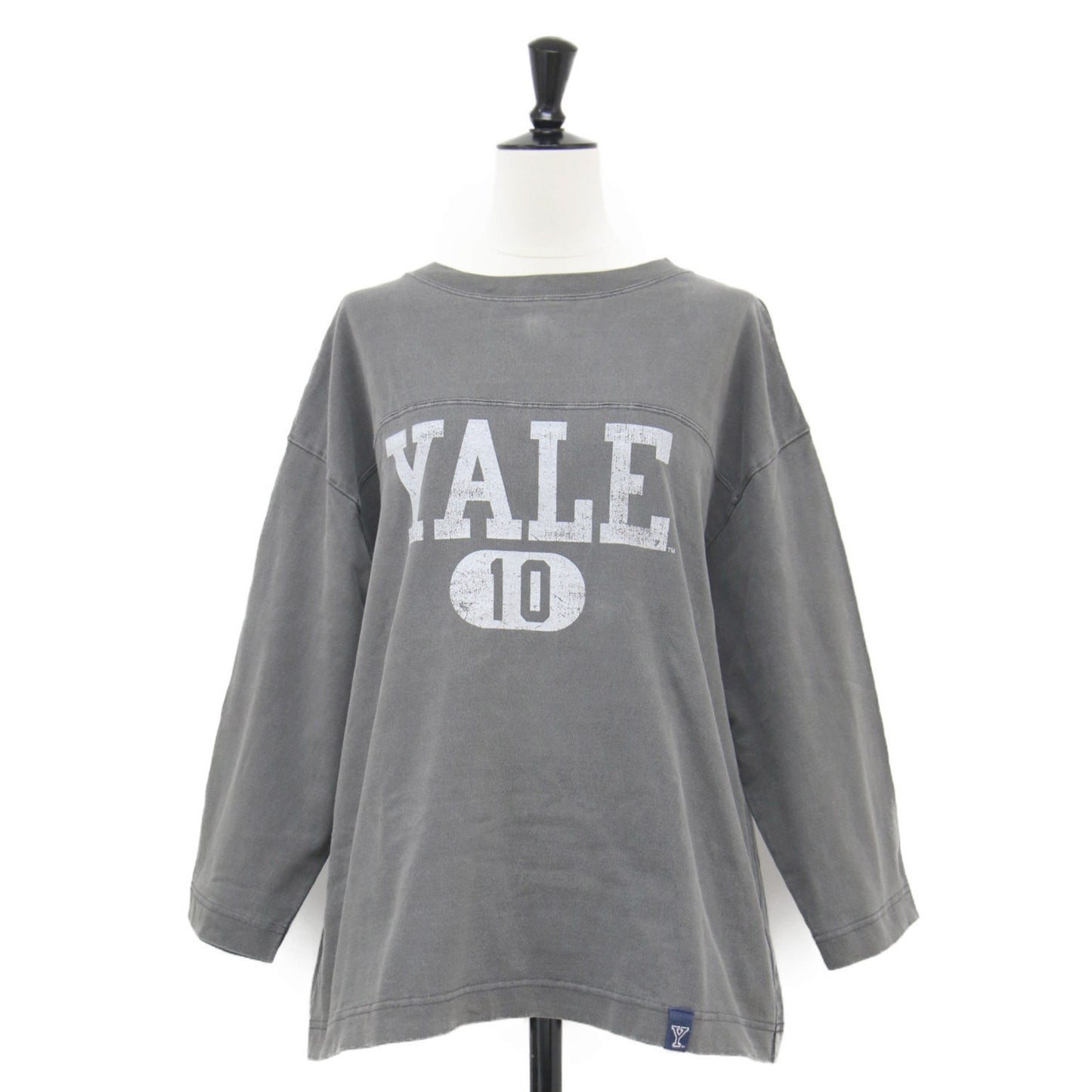 22秋冬 クオータースリーブ フットボールTシャツ / YALE カットソー 7分袖 クルーネック ロゴ プリント オーバーサイズ コットン ヴィンテージ加工