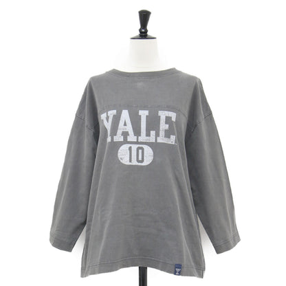 22秋冬 クオータースリーブ フットボールTシャツ / YALE カットソー 7分袖 クルーネック ロゴ プリント オーバーサイズ コットン ヴィンテージ加工