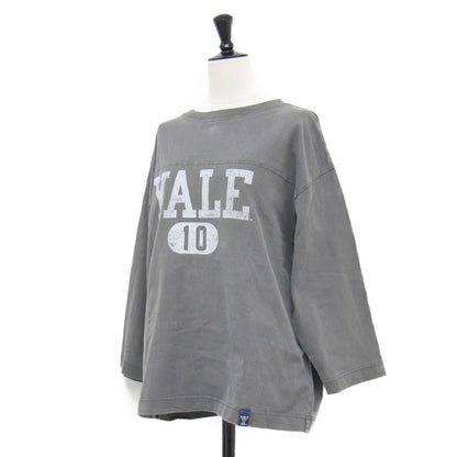 22秋冬 クオータースリーブ フットボールTシャツ / YALE カットソー 7分袖 クルーネック ロゴ プリント オーバーサイズ コットン ヴィンテージ加工