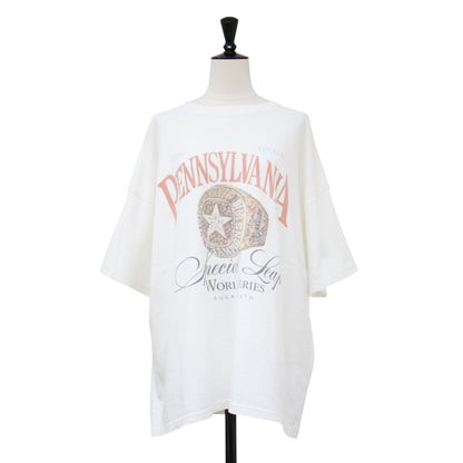 25春夏 グラフィック プリントTシャツ / Gratifying プルオーバー オーバーサイズ ラウンドネック ドロップショルダー 半袖 ヴィンテージ加工 ロゴ コットン