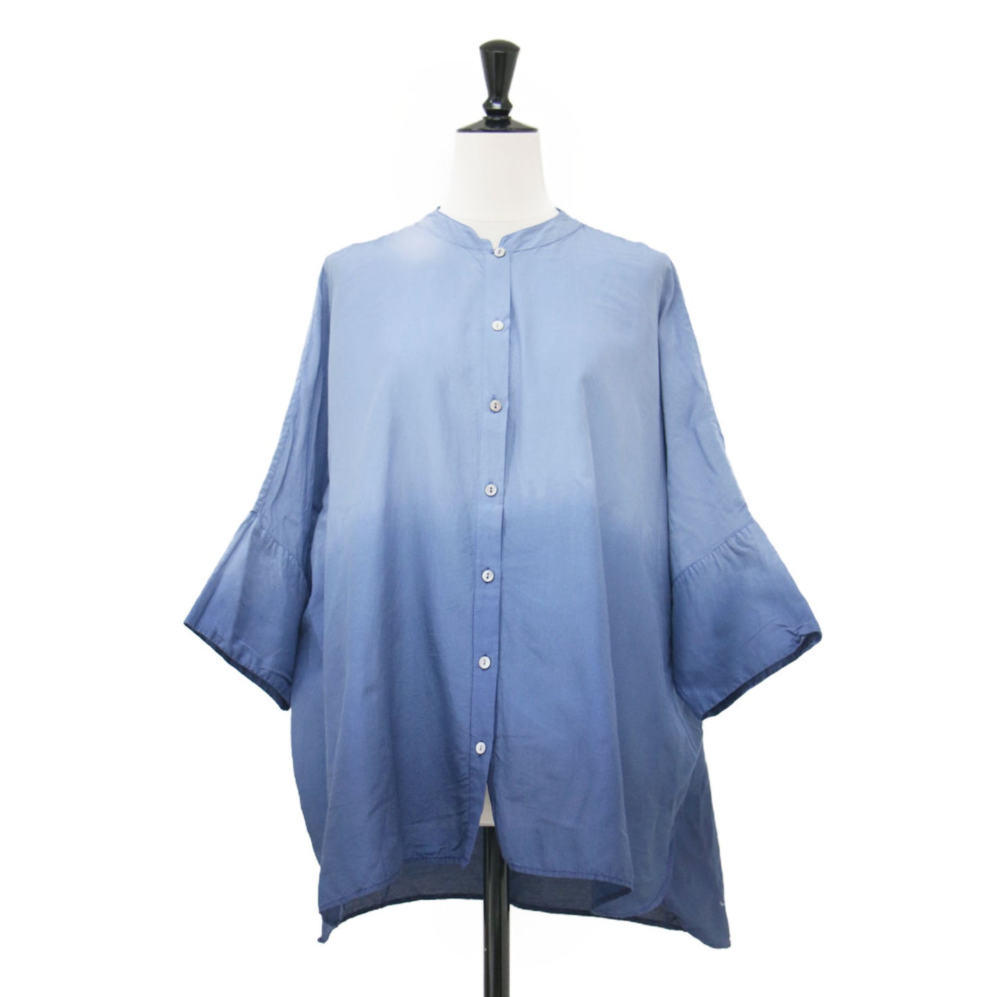 25春夏 グラデーションシャツ / IKORRE OMBRE DYED ブラウス ワイド フレア ドロップショルダー 五分袖 コットン シルク