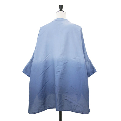 25春夏 グラデーションシャツ / IKORRE OMBRE DYED ブラウス ワイド フレア ドロップショルダー 五分袖 コットン シルク