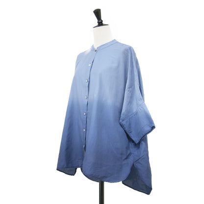 25春夏 グラデーションシャツ / IKORRE OMBRE DYED ブラウス ワイド フレア ドロップショルダー 五分袖 コットン シルク