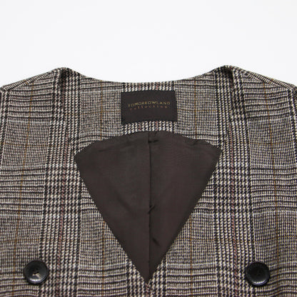 22秋冬 シック グレンチェック カシュクール ジャンパースカート / ワンピース ノースリーブ Vネック ロング丈 スリット ツイード ウール