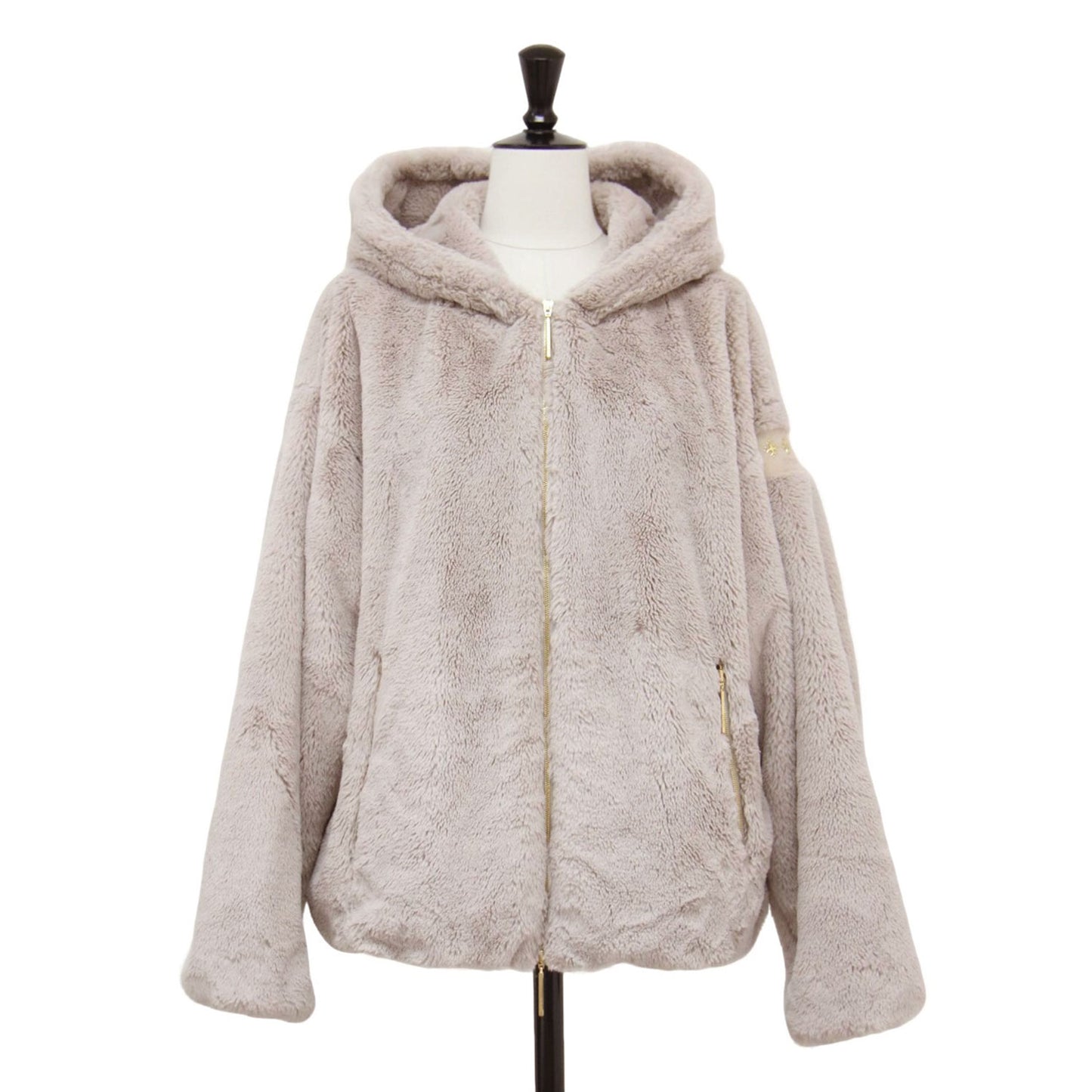 フード付き ボアブルゾン / YUMOLA パーカー 長袖 ショート丈 オーバーサイズ ブランドロゴ フェイクファー