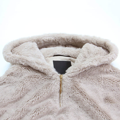 フード付き ボアブルゾン / YUMOLA パーカー 長袖 ショート丈 オーバーサイズ ブランドロゴ フェイクファー