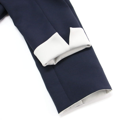 23春夏 ベルト付き ノーカラーコート / ロング丈 バイカラー スリット スナップボタン ドロップショルダー