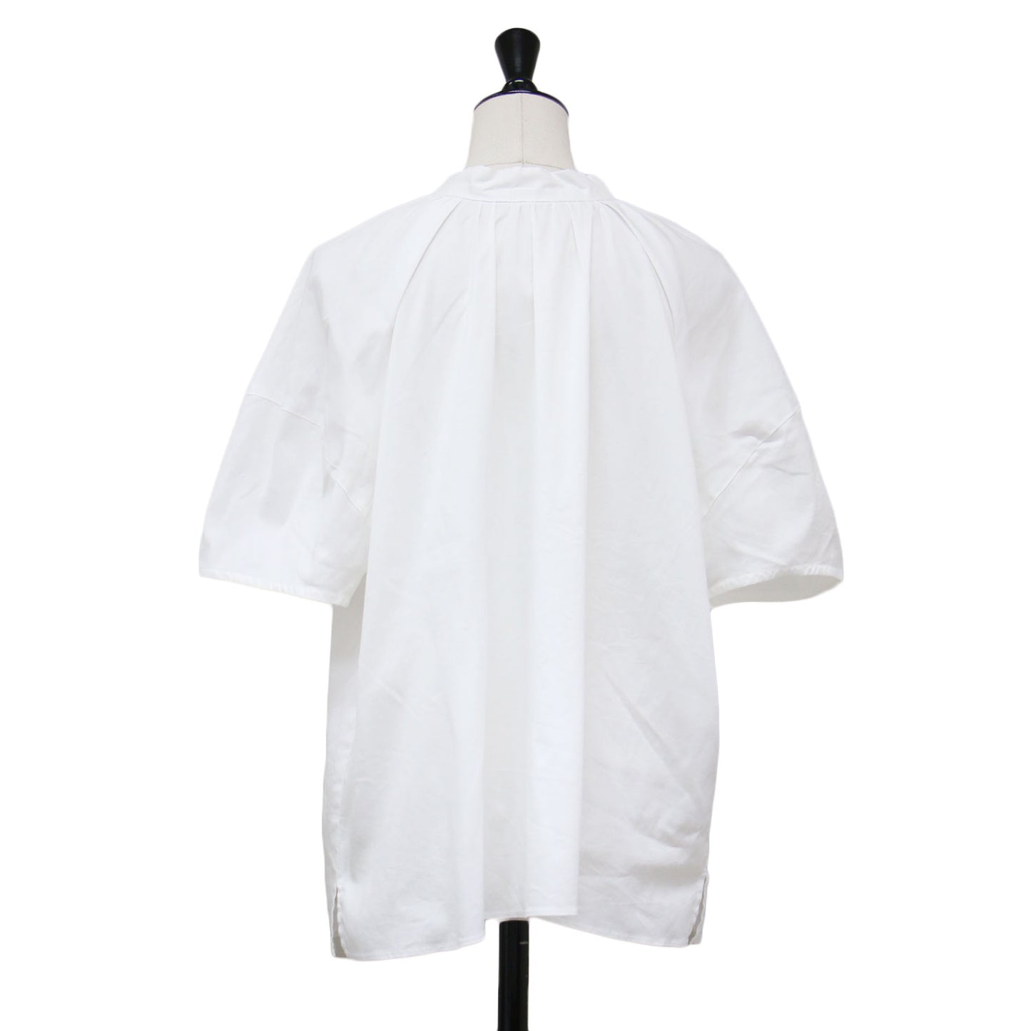 ボウタイ ユーフォ― ブラウス / BowTie UFO Blouse プルオーバー スタンドカラー 半袖 ラグラン 前後2way リボン ギャザー コットン