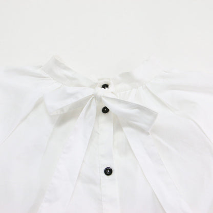 ボウタイ ユーフォ― ブラウス / BowTie UFO Blouse プルオーバー スタンドカラー 半袖 ラグラン 前後2way リボン ギャザー コットン