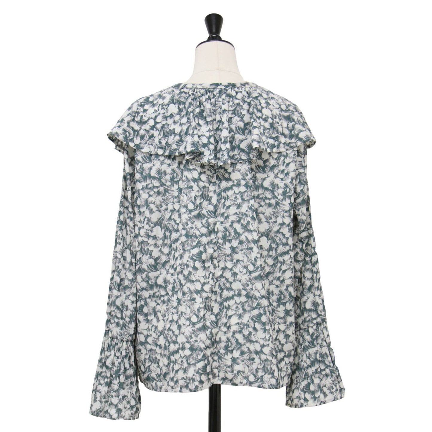 21秋冬 ビッグフリルカラー ブラウス / プルオーバー 長袖 ボウタイ 総柄 リボン タック