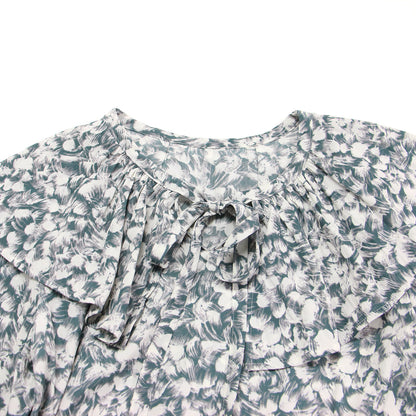 21秋冬 ビッグフリルカラー ブラウス / プルオーバー 長袖 ボウタイ 総柄 リボン タック