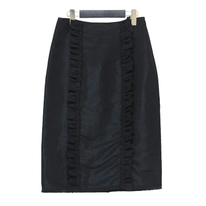 24秋冬 グロッシーフリル タイトスカート / ミディ丈 スリット カットオフ ストレート サテン