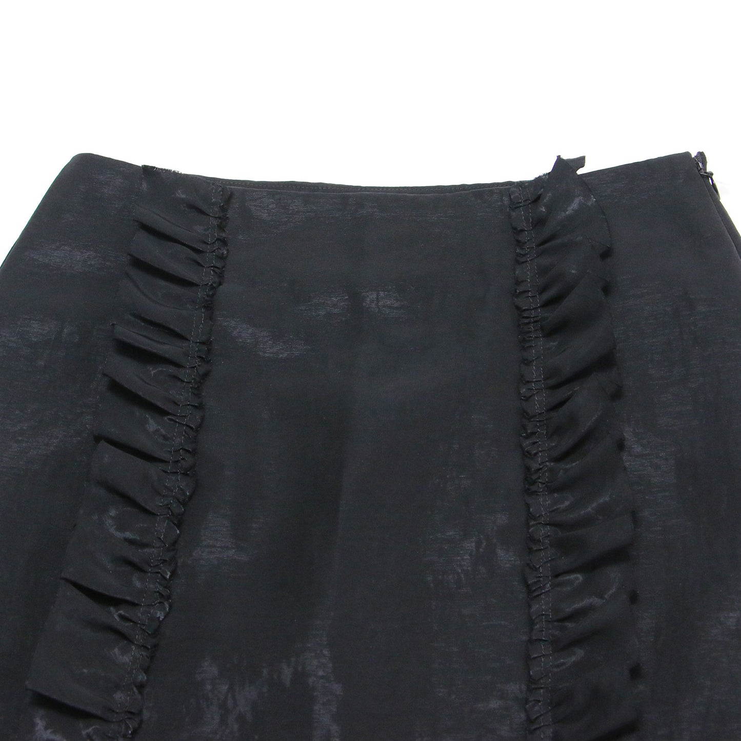 24秋冬 グロッシーフリル タイトスカート / ミディ丈 スリット カットオフ ストレート サテン