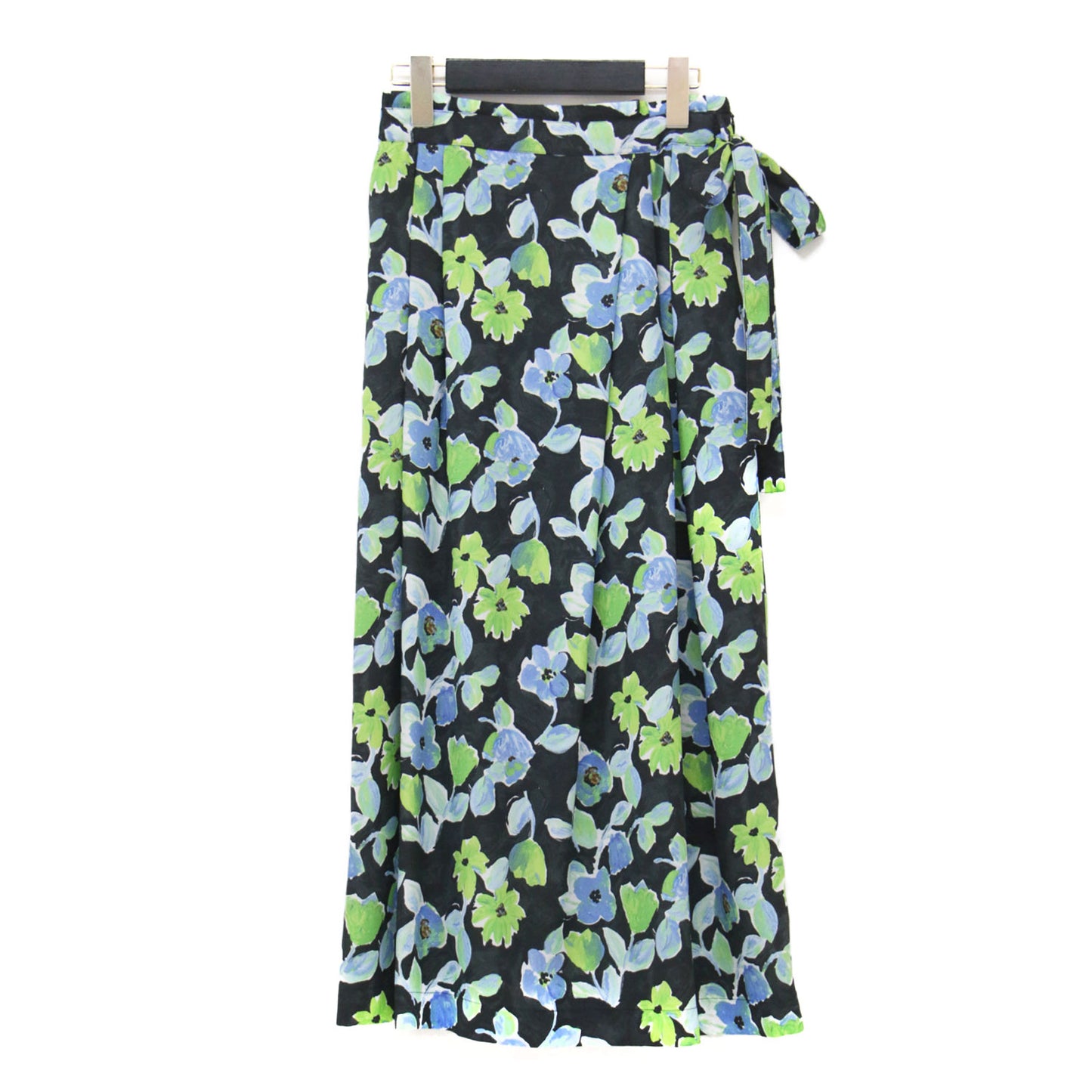 25春夏 スプリングフラワープリント アシンメトリータックスカート / ミディ丈 Aライン フレア 花柄 サイドファスナー リボン ウォッシャブル