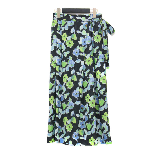 25春夏 スプリングフラワープリント アシンメトリータックスカート / ミディ丈 Aライン フレア 花柄 サイドファスナー リボン ウォッシャブル