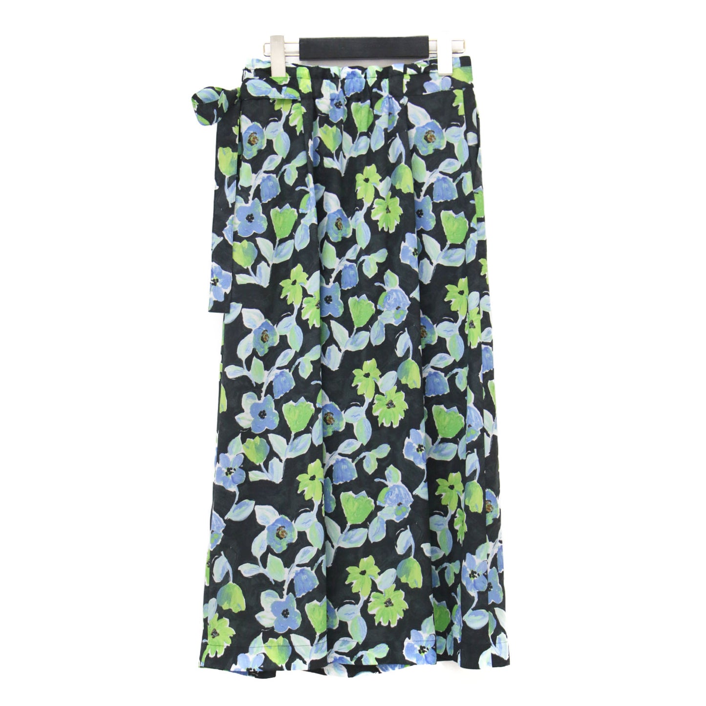 25春夏 スプリングフラワープリント アシンメトリータックスカート / ミディ丈 Aライン フレア 花柄 サイドファスナー リボン ウォッシャブル