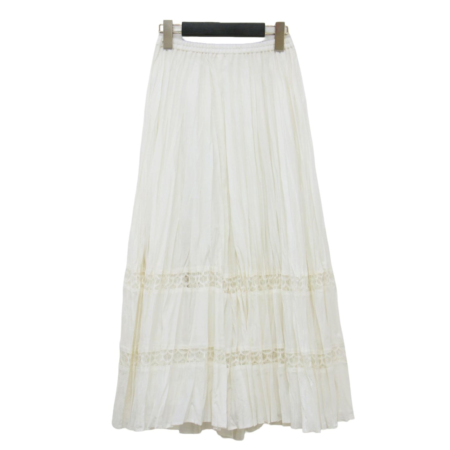 25秋冬 リンクルプリーツ レーステープ ティアードスカート / Aライン ウエストゴム フレア シワ加工 光沢