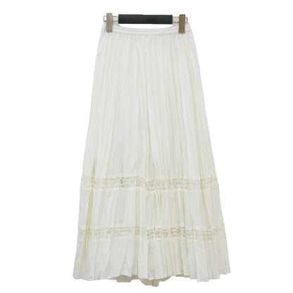 25秋冬 リンクルプリーツ レーステープ ティアードスカート / Aライン ウエストゴム フレア シワ加工 光沢