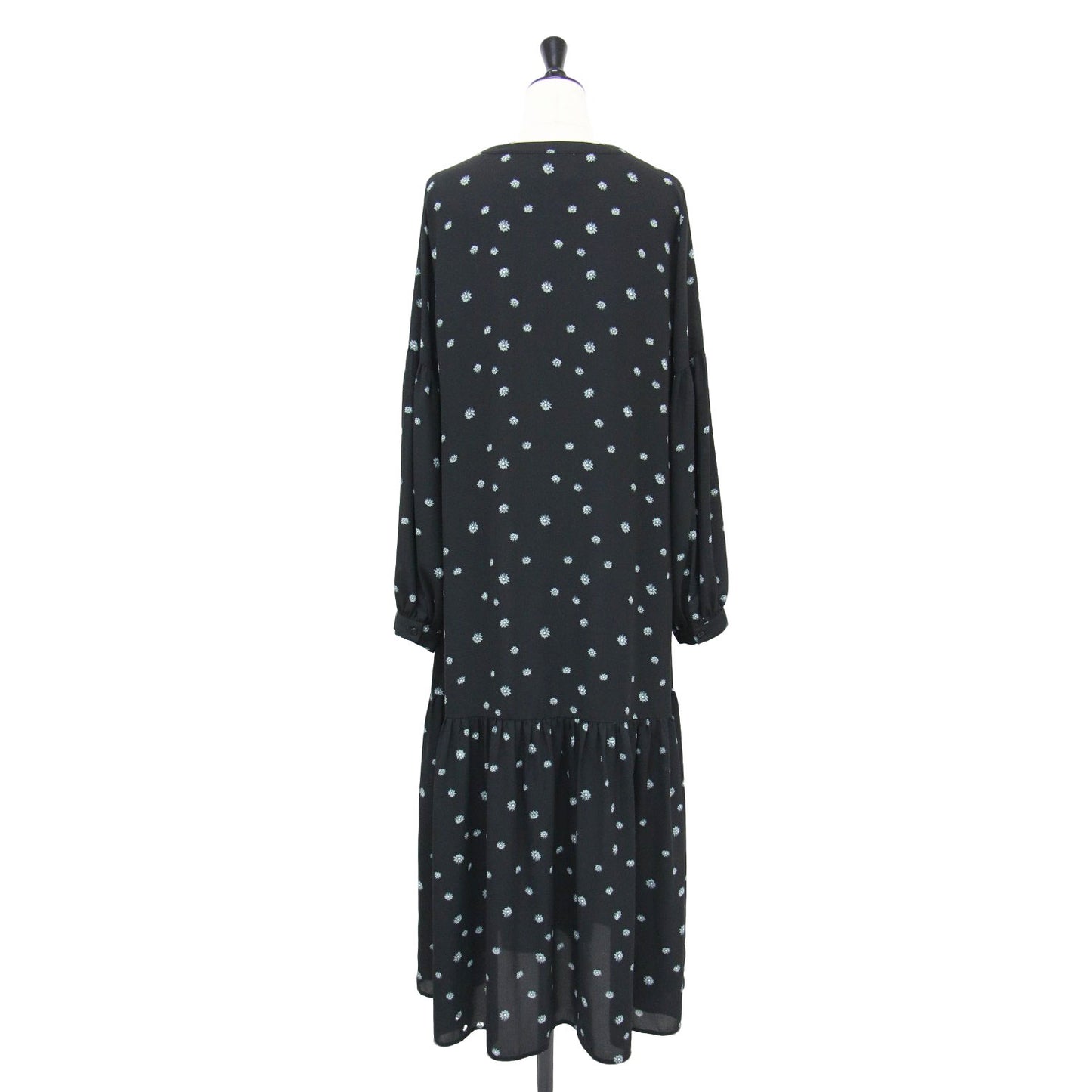 × Spick&Span 別注 20秋冬 フラワープリント ドレス / ワンピース 長袖 マキシ丈 クルーネック タック フレア