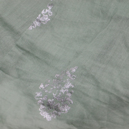 コットンボイル フラワープリントドレス / Cotton Voile Foil Flower Print Sleeve Dress Aライン フレア Vネック 長袖 花柄 箔押し メタルボタン