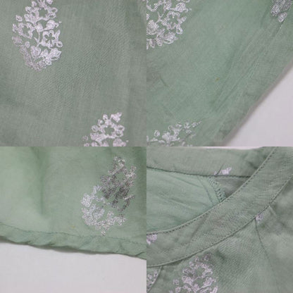 コットンボイル フラワープリントドレス / Cotton Voile Foil Flower Print Sleeve Dress Aライン フレア Vネック 長袖 花柄 箔押し メタルボタン